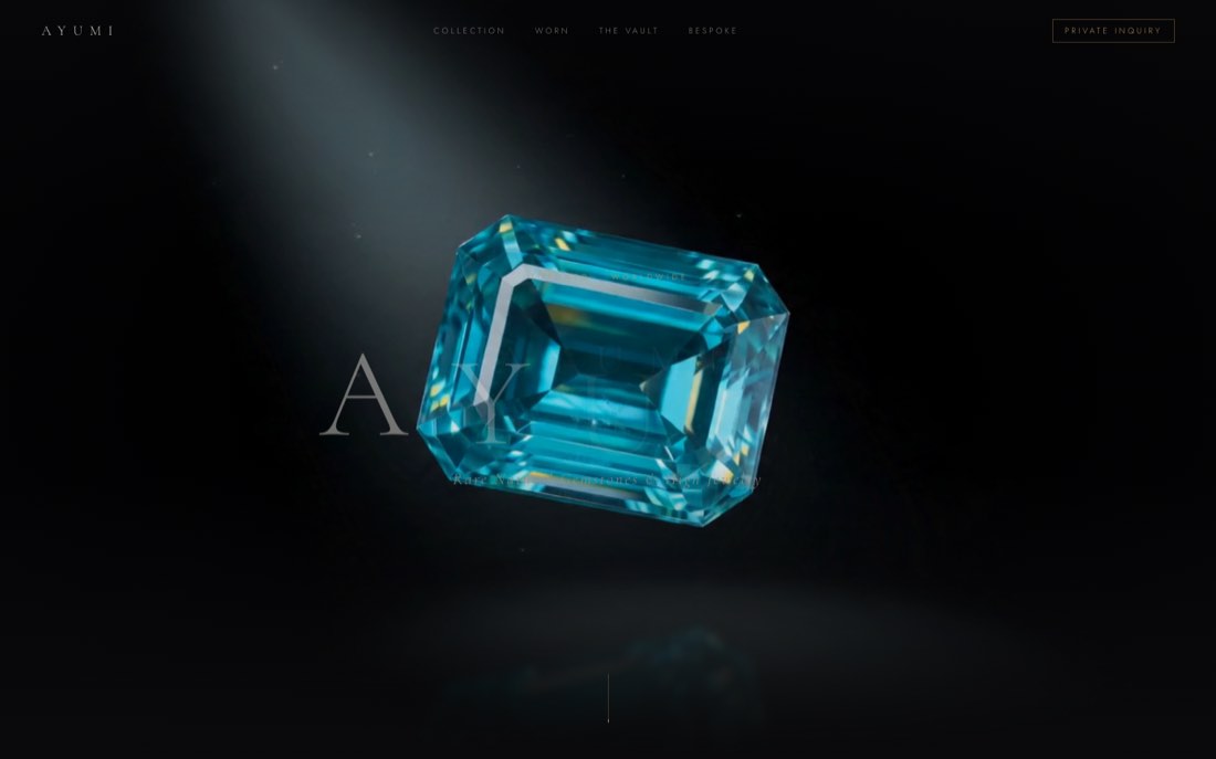 Website prototype for Ayumi Jewelry, a rare-gemstone and high-jewelry house